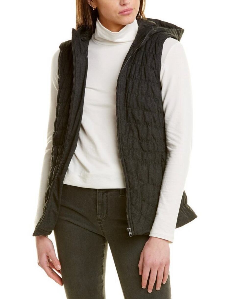 NEW Avec Les Filles Charcoal Grey Quilted Puffer Vest Hooded Womens XS